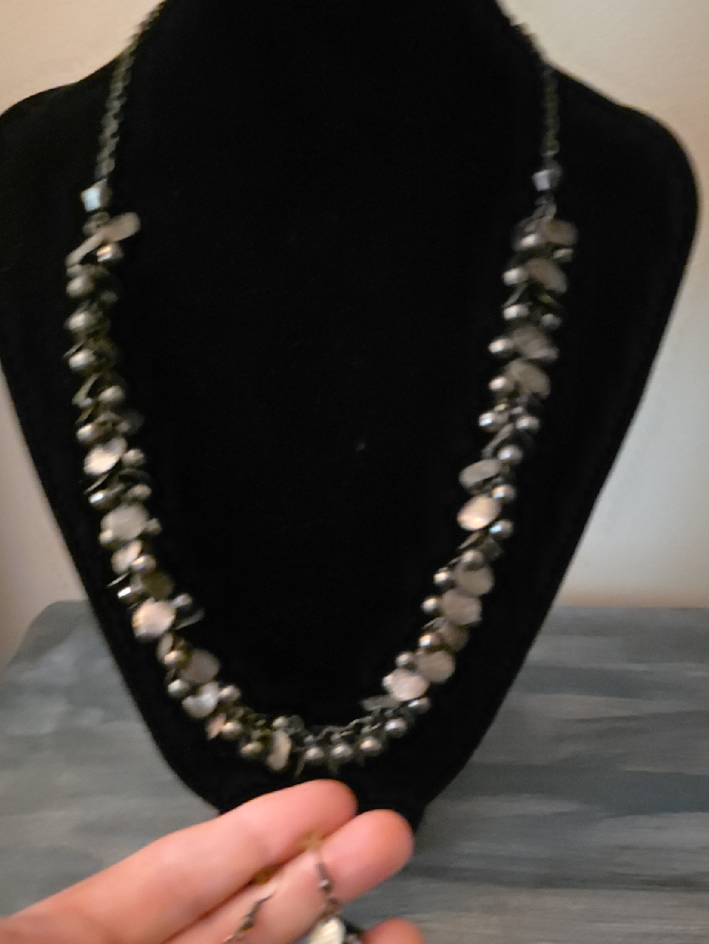 Women’s Hematite Bead Statement Necklace - Gray